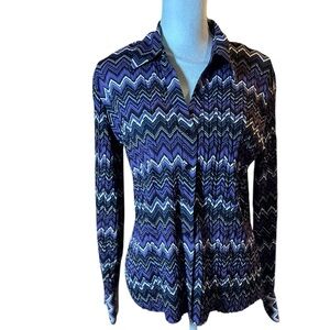 Fred David Purple Long Sleeve Button Down Stretchy Dress Top